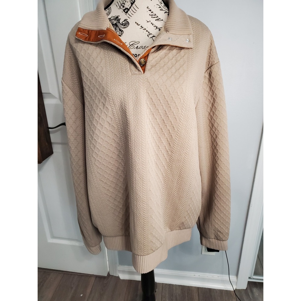 Cross & Crown Mens Tan Textured Knit Snap Neck Sweater Elbow Patches Large